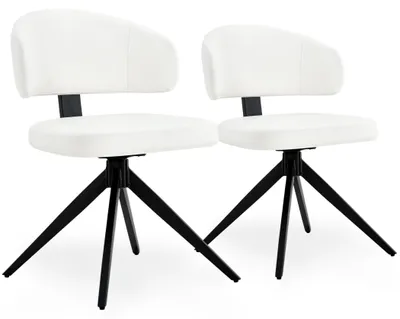 Productafbeelding van Set van 2 draaibare eetkamerstoelen met een gebogen rugleuning, bekleed met kunstleer, in de kleuren wit/zwart