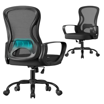 Obrázek produktu pro Ergonomická kancelářská židle SONGMICS, otočná židle se síťovinou, kancelářská židle s bederní opěrkou, houpací funkce, područky, do pracovny, ložnice