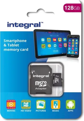 Produktbild von Integral INMSDX128G10-80SPTAB, 128 GB, UHS-I, 90 MB/s, Class 1 (U1)