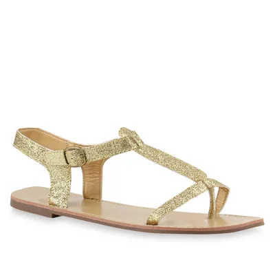 Produktbild von Mytrendshoe Damen Sandalen Zehentrenner Glitzer Metallic Flats Beach Schuhe 817669, Farbe: Gold, Größe: 36