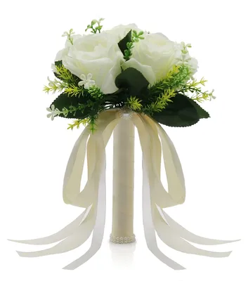 Künstlicher Brautstrauß, 7 weiße Rosen, 26 cm, für Hochzeit
