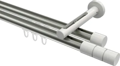 Produktbild von Interdeco Innenlaufstange / Gardinenstange mit Innenlauf Edelstahl-Optik / Weiß, Typ Siteno Elanto (Rillenzylinder), 20 mm Ø 2-läufig, 200 cm