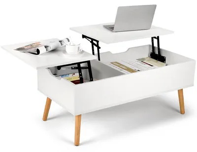 Produktbild von Couchtisch Höhenverstellbar Weiß MDF Massivholz 100,5 x 50,5 x 43,5 cm