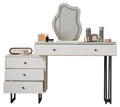Imagen del producto de Mesa de maquillaje - Mesa para maquillaje - Mueble para maquillaje - Mesa de belleza - Mueble - Iluminación LED de 3 colores - Cinco cajones