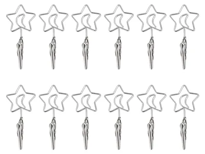 Productafbeelding van 12 stuks metalen notitieclips, dubbelzijdig, 2,8 inch, kaart houders, draad, fotohouders, geschikt voor het ophangen van displays in de vorm van sterren en manen