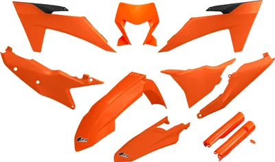 Produktbild von Ufo Kunststoffset Mit Teleskopabdeckungen (Stossdämpfer) Für Ktm Exc 150 / 250 / 300 '24, Exc-F 250 / 350 / 450 / 500 '24 Farbe Orange