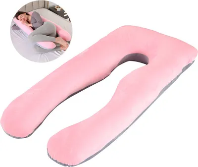Produktbild von ele ELEOPTION Stillkissen, Schwangerschaftskissen, U-förmiges Ganzkörperkissen mit waschbarem Samtbezug, 120 cm Mutterschaftskissen für Schwangere Grau & Pink