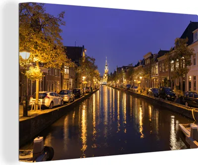 Produktbild von OneMillionCanvasses® - Leinwandbilder - 140x90 cm, Alkmaar - Gracht - Niederlande, Wandbilder Kunstdruck Wanddekoration