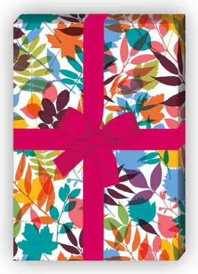 Produktbild von Frisches Geschenkpapier mit Laub Muster in bunt - G6299, 32 x 48cm