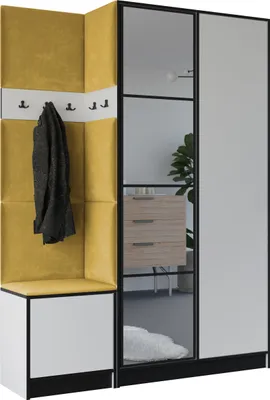 Image de KIER FURNITURE Armoire EDEN, armoire de chambre, penderie, armoire d'entrée, blanc et jaune, 158 x 205 x 39 cm