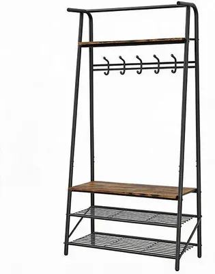 Imagen del producto de Perchero con banco, estante para zapatos de 3 niveles, armario de entrada metálico