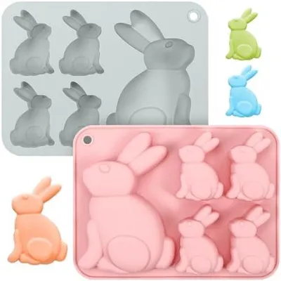 Produktbild von 2 Stück Silikonform Ostern, Osterhasen Backform, Silikonform Hase Ostern, Silikon Schokoladenformen Ostern, Backform Hasen Kuchenform, für Machen Schokolade, Kuchen, Kekse, Handgefertigte Seife