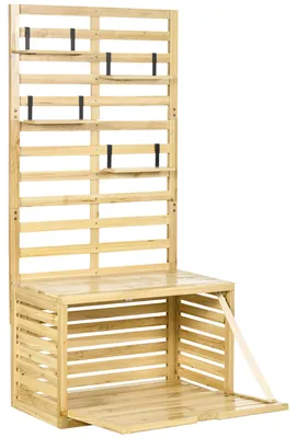 Image de Boîte de rangement Outsunny, coffre de jardin avec support pour plantes grimpantes, coffre avec étagères