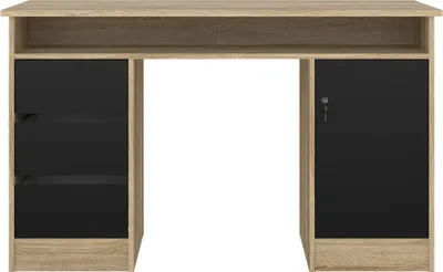 Produktbild von FunctionPlus Schreibtisch mit Schloss 1 Tür 3 Schubladen Eiche Nachbildung schwarz.