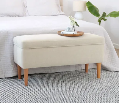 Image de Hanah Home, Glend - Cream, pouf, crème, 50 % COTON / 50 % LIN, 100 x 43 x 50 cm