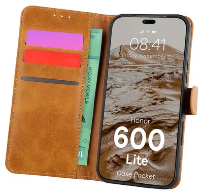 Produktbild von Handyhülle mit Klappe für Honor 600 Lite 5G, Bizon Case Pocket, Braun