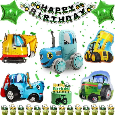 Produktbild von Traktor und Bagger Party-Dekorationsset - Mit Folienballons und Banner - Mehrfarbig