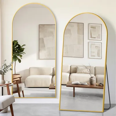 Immagine prodotto di Specchio a figura intera, 190x89 cm, specchio da terra, specchio da parete, lega di alluminio dorato, vetro HD