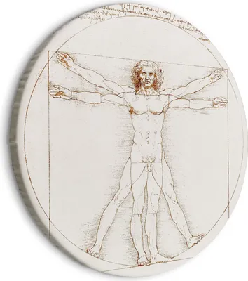 Produktbild von Italienischer Leinwand Rundes Bild - Vitruvian Man by Leonardo Da Vinci - A Drawing of the Proportions of a Man’s Body 60x60 cm Reproduktionen l-G-10003-bc-a