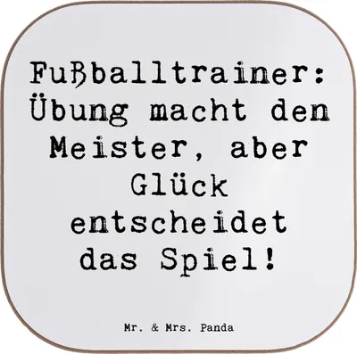 Produktbild von Mr. & Mrs. Panda eckiger untersetzer Spruch Fußballtrainer Erfolgskick - Weiß - Geschenk, Fußballspruch, Tassen, kreative Geschenke, Tischschoner, Trainer, Coaster, Beruf