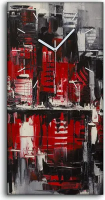 Produktbild von Wanduhr Bürouhr Leinwand Bild Geräuschlos 30x60 Malerei Stadt rot schwarz Wasser - weiße Hände