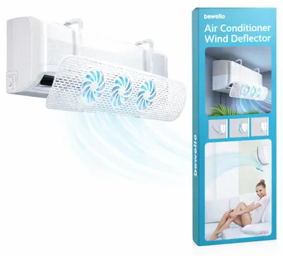 Produktbild von Bewello - Windschutz für Klimaanlagen - Universeller Windabweiser 55 bis 88 cm - (Mit 3 Lüftern - Dreh- und Neigefunktion) - Luftverteilerklappe für Klimaanlagen - Windabweiser - Luftschutzgitter [BW4010]
