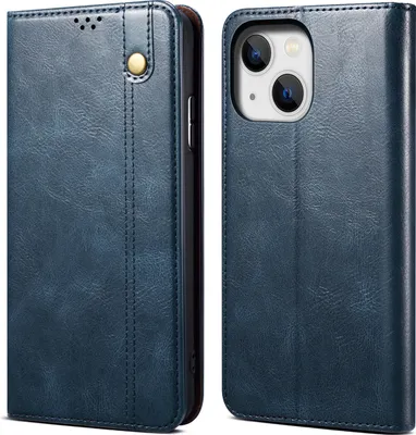 Produktbild von iPhone 15 Hülle, Leder Flip Brieftasche Schutzhülle für iPhone 15 Blau
