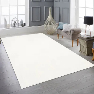 Zdjęcie produktu dla Dywan do salonu, nadający się do prania, jednokolorowy, łatwy w pielęgnacji, nowoczesny wzór w kolorze kremowym, wymiary – 300 x 400 cm