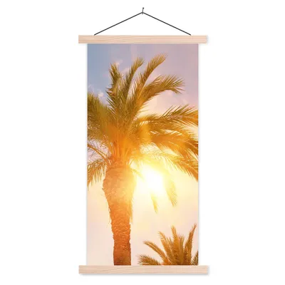 Produktbild von MuchoWow® Textilposter Palme - Sommer - Sonne - Tropisch 60x120 cm mit holzfarbenen Rahmen - Holz
