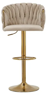 Produktbild von 2er-Set Barhocker aus Samt und Goldfarben Metall - Verstellbare Höhe - Beige ELEGANO