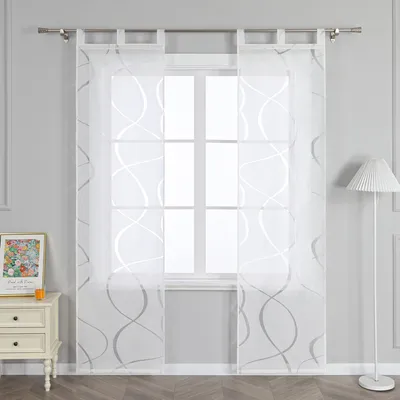 Produktbild von Joyswahl 2er Set Schiebegardinen mit Schlaufen Voile Flächenvorhänge Schiebevorhang mit Wellenperlenmuster Vorhang Ausbrenner Transparent Weiß BxH 57x145cm 2 Stück