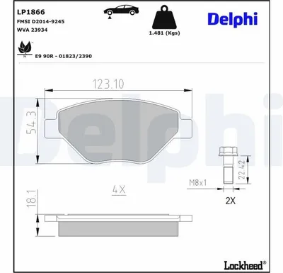 Produktbild von DELPHI Bremsbeläge Satz Vorne Bremsklötze für RENAULT MEGANE II Kombi (KM0/1) LP1866