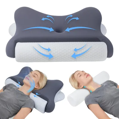 Produktbild von Nackenstützkissen Kopfkissen, 2 in 1 Kissen mit Nackenrolle, Ergonomisches Memory Foam Seitenschlafer, Bauchschlafer, Ruckenschlafer, Set