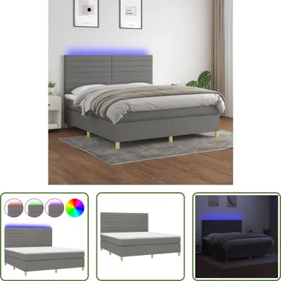 Produktbild von The Living Store Boxspringbett mit Matratze & LED Dunkelgrau 160x200 cm Stoff