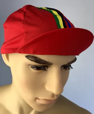 Produktbild von Retro Radsportmütze Rot mit bunten Streifen