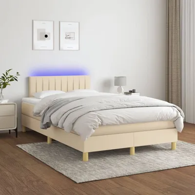Produktbild von Cloris Designermöbel Boxspringbett mit Matratze & LED Creme 120x200 cm Stoff 2024 Neu