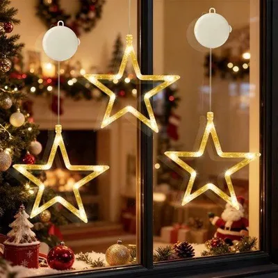 Produktbild von LED-Weihnachtslichter, 3 Stück 10 LED-Lichtvorhang mit Saugnäpfen, Timer, Batteriebetrieben, Fensterlichtkette, Weihnachtsdekoration, Party, Hochzeit, Balkon (warmweiß)
