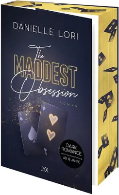 A book cover with a dark blue background and gold accents, featuring playing cards and text. The spine of the book is visible and also has a gold pattern.