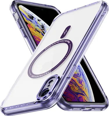 Obrázek produktu pro Magnetické průhledné pouzdro pro iPhone XR, kompatibilní s MagSafe, hybridní nárazuvzdorné ochranné pouzdro Fialová