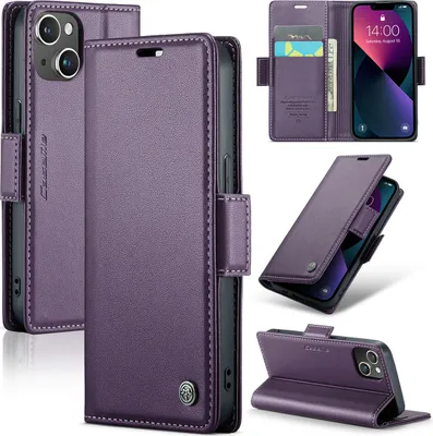 Image de iPhone 14 Plus Housse, Portefeuille en cuir Porte-cartes Housse de protection avec fonction stand pour iPhone 14 Plus Violet