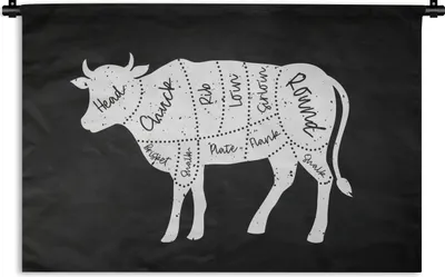 Produktbild von MuchoWow® Wandteppich Wandbehang Kuh - Küche - Fleisch 60x40 cm Tapisserie Dekoration Wandtuch - Wanddekorationen