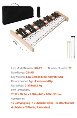 Obrázek produktu pro Glockenspiel, 27 tónů, včetně paliček, černobílé provedení