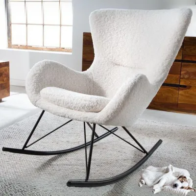 Produktbild von Bequemer Schaukelstuhl HYGGE weiss Bouclé Sessel