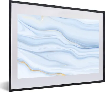 Produktbild von MuchoWow® MuchoWow® Gerahmtes Poster Marmor - Welle - Blau - Muster - Marmoroptik - Pastell 60x40 cm - Poster mit zchwarzem Bilderrahmen - Schlafzimmer - Plakat in Rahmen - Drucken