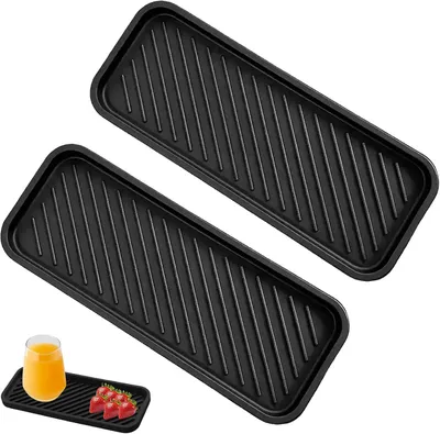 Produktbild von 2 Silikon-Abtropfmatten für die Spüle, schmal und rutschfest, zur Aufbewahrung von Schwämmen und Seife (Schwarz)