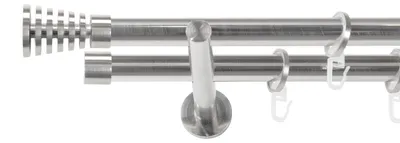 Produktbild von SN Deco Gardinenstange Gap, 19 mm, 2-läufig, Stahl, Komplett-Set mit Ringen, Auflageträger, 100 cm, edelstahl optik
