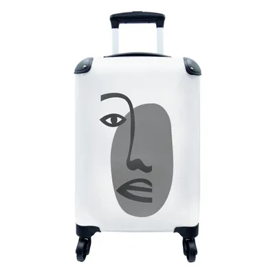 Produktbild von MuchoWow® Koffer Handgepäck Trolley Rollkoffer Kleine Reisekoffer mit 4 Rollen - Gesicht - Strichzeichnung - Schwarz - Weiß - Cabin Size < 55x40x23 cm & 55x40x20 cm - Fotokoffer - Kabinenkoffer - Boardgepäck - Reise-Box - Reisekoffer - Reisegepäck - Koffer mit Bild - Trolley für Kinder