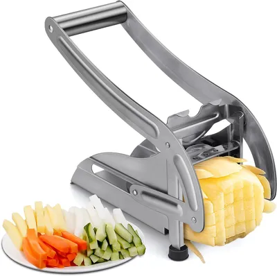 Produktbild von Pommes Schneider, Kartoffelschneider, 2 Edelstahl Schneidwerkzeuge, für Kartoffeln, Gurken, Gemüse