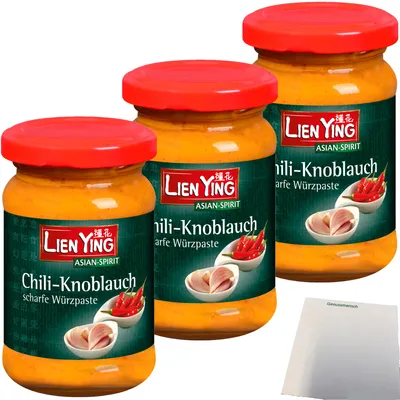 Produktbild von Lien Ying Chili-Knoblauch scharfe Würzpaste 3er Pack (3x100g Glas) + usy Block