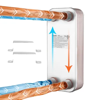 Productafbeelding van VEVOR plaatwarmtewisselaar, 127x305 mm, max. 96,7 kW, warmtewisselaar met 20 platen, 3,0 MPa, warmteoverdrager van roestvrij staal met 1 inch NPT-aansluitingen, warmtewisselaar voor verwarming, warmtepomp en airconditioning